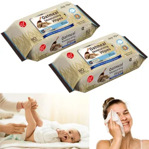 160 Ct Oatmeal Moisturizing Wipes Aloe Baby Cloths Body Face Makeup Remove Odor
