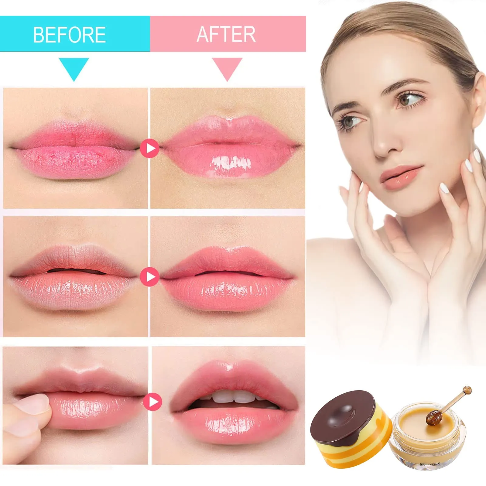 2 Pack Bee Lip Balm Honey Pot, Honey & Strawberry Lip Mask Propolis Lip Mask Moisturizing Hydrating Prevention Dry and Cracked Lip Scrubs Exfoliator (Honey Strawberry)
