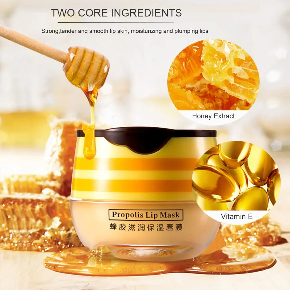 2 PCS Bee Lip Balm Honey Lip Balm Pot,Lip Exfoliating Lip Mask Hydrating & Prevention Dry and Cracked Lip Scrubs Exfoliator, Honey Lip Sleeping Mask Fade Lip Lines Bee Lip Balm