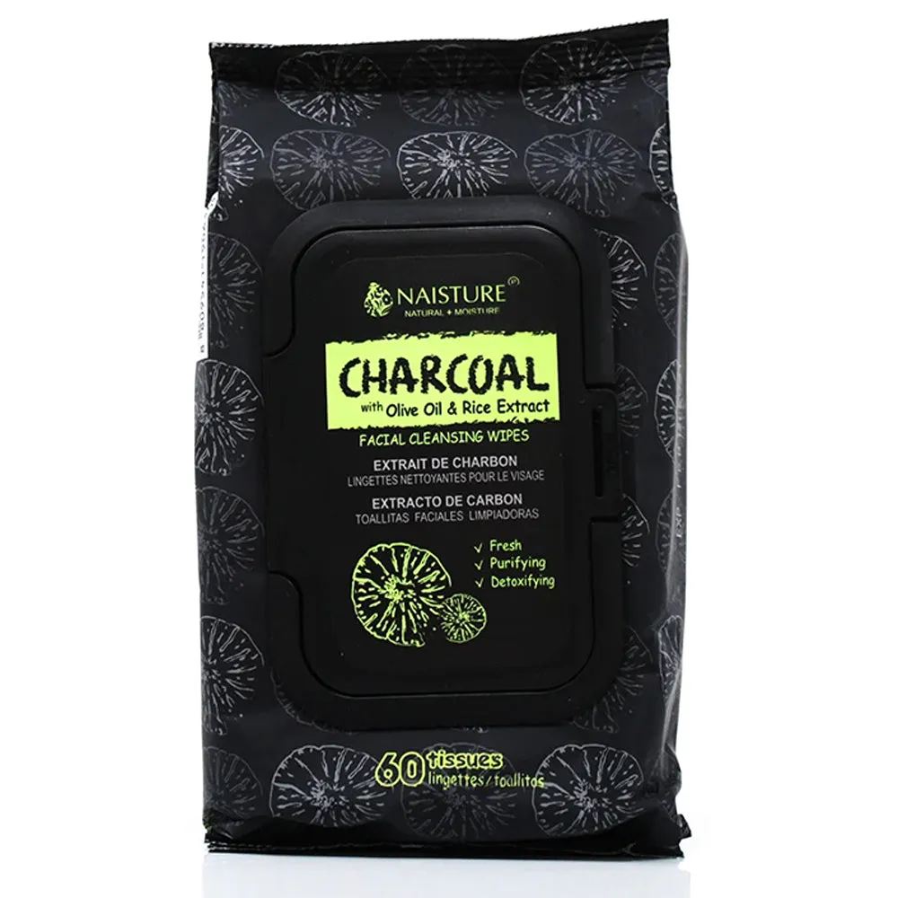 60 Ct Detoxifying Charcoal Facial Cleansing Wipes Face Olive Oil Rice Extract