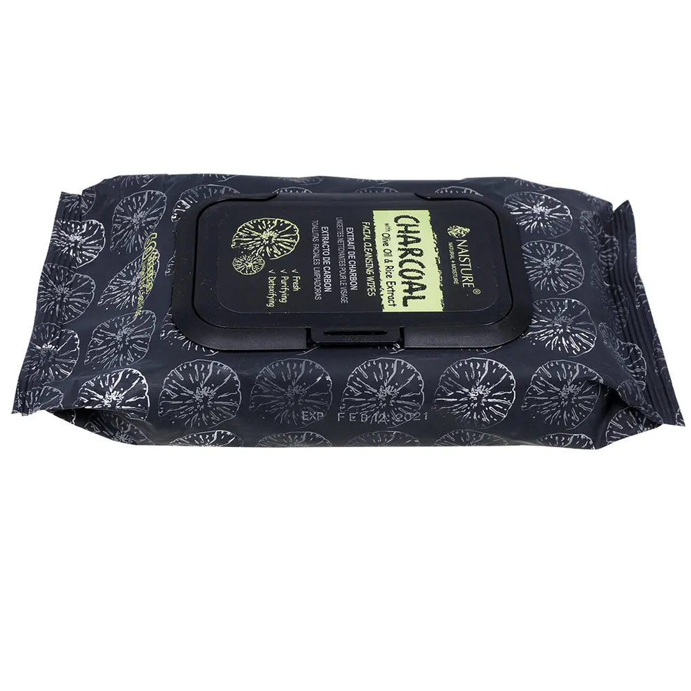 60 Ct Detoxifying Charcoal Facial Cleansing Wipes Face Olive Oil Rice Extract