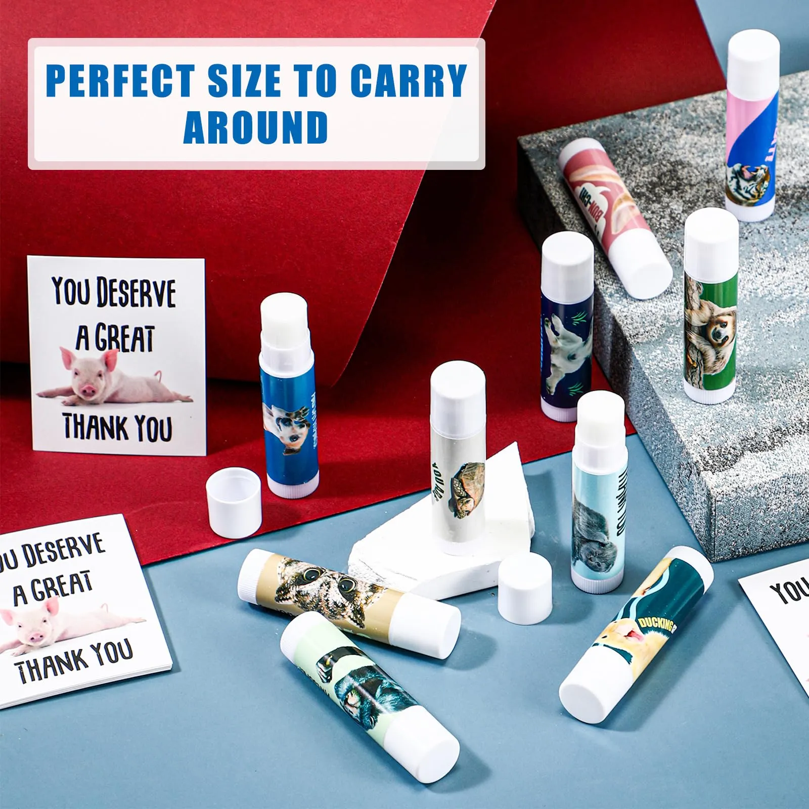 Dansib 40 Sets Valentine Day Appreciation Gifts Bulk for Employee Coworker Funny Animal Pun Lip Balm Inspirational Thank You Note Card with Organza Bag for Staff Team Volunteer