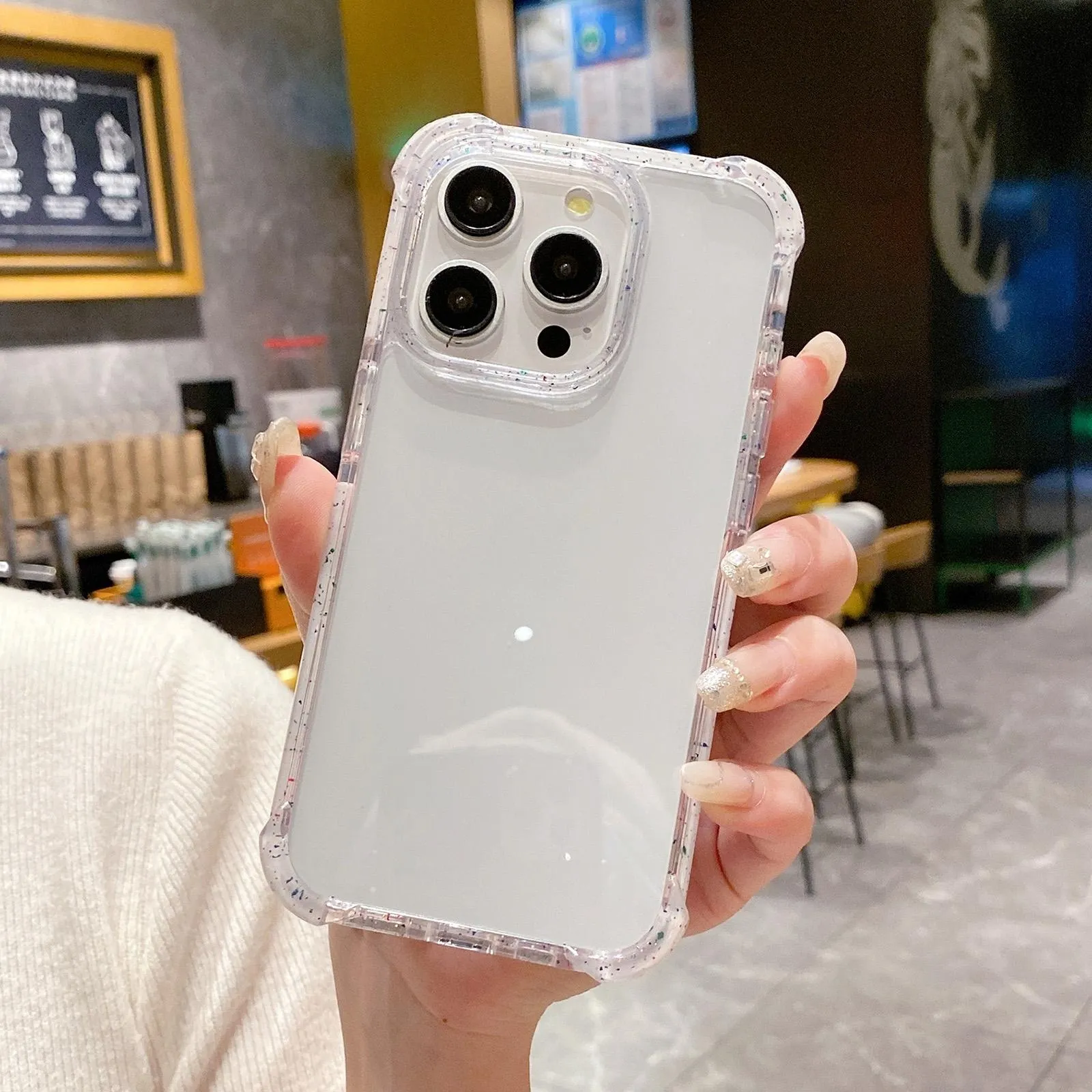 For Iphone 15 Acrylic Colour Point Transparent Phone Case White