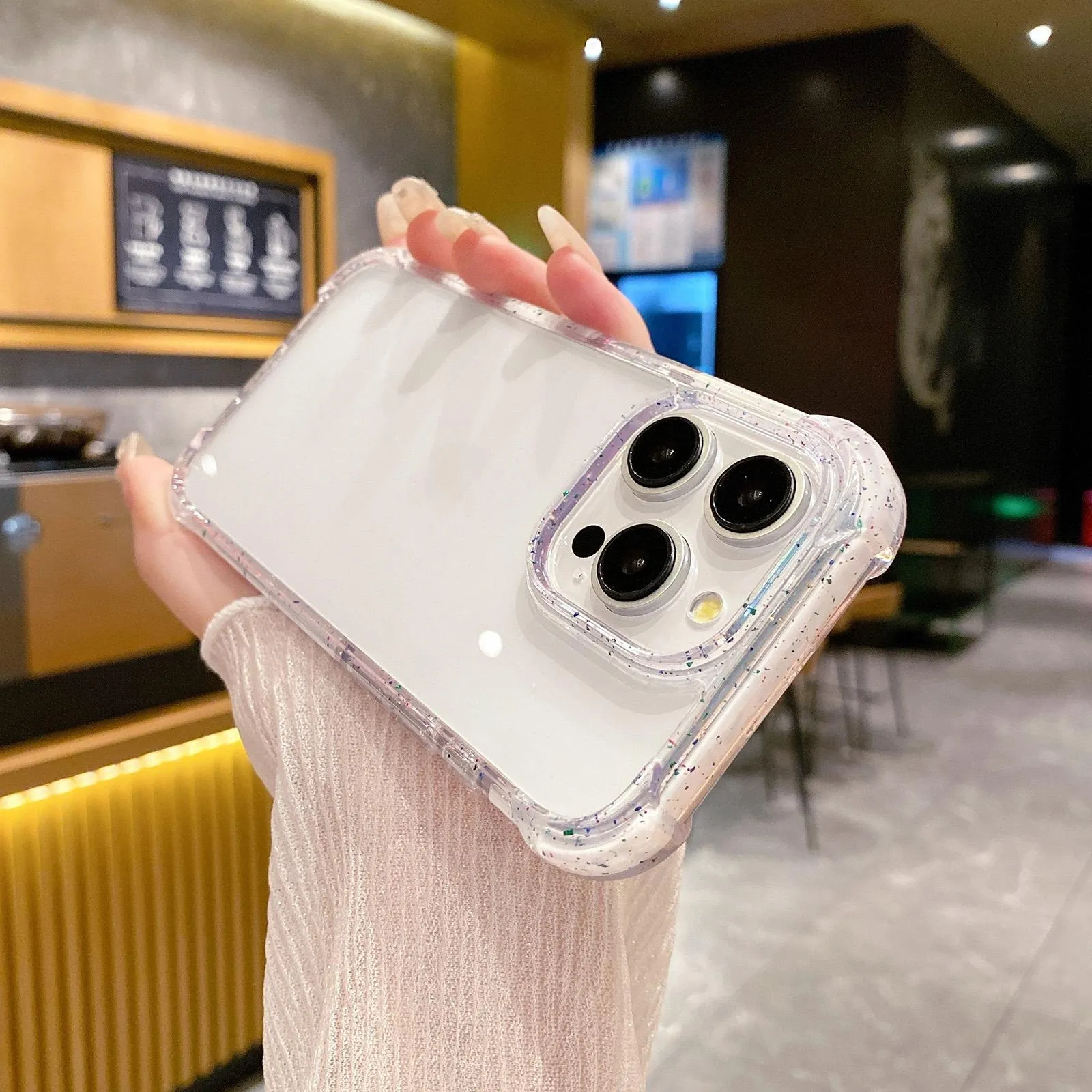 For Iphone 15 Acrylic Colour Point Transparent Phone Case White