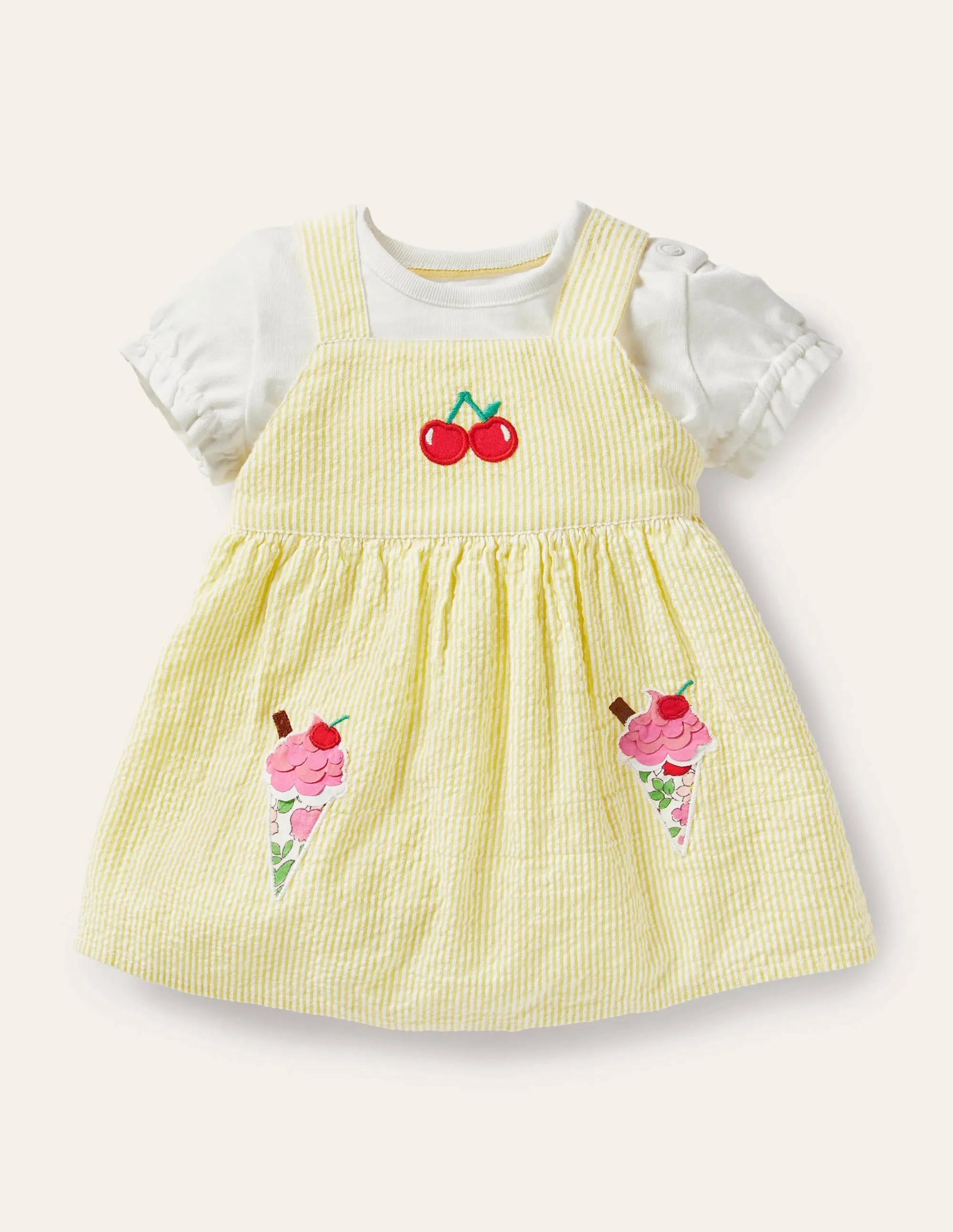Ice Cream Pinnie Set-Ivory/Yellow Ice-Cream