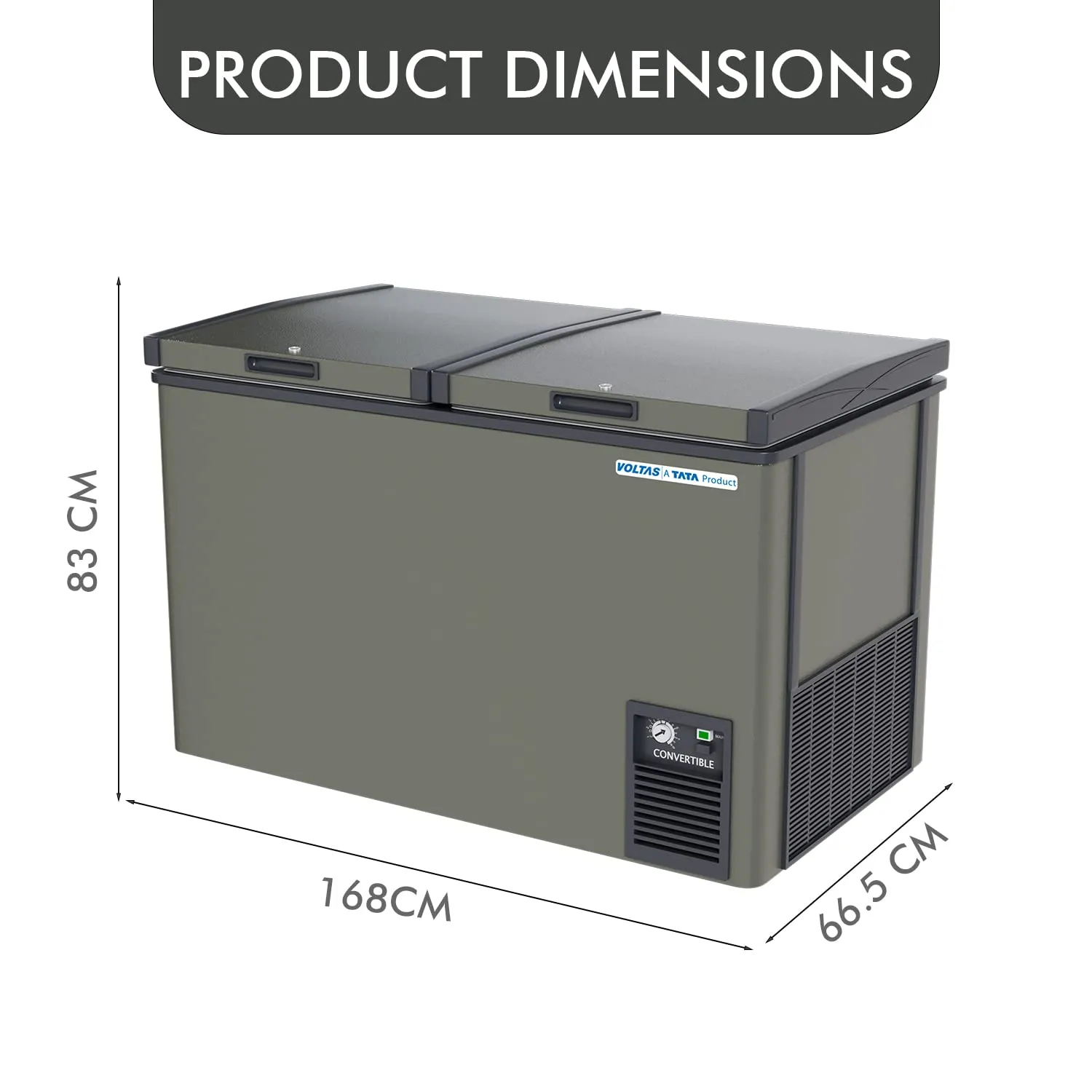Voltas CF HT 500 DD P BE PCM Grey  CONVERTIBLE Hard Top Deep Freezer Hard top deep freezer (500LT.)